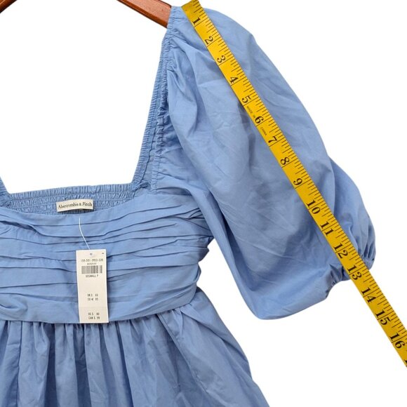 Abercrombie Fitch Emerson Mini Dress Light Blue Puff Sleeve Smocked Size XXSP - Picture 10 of 13